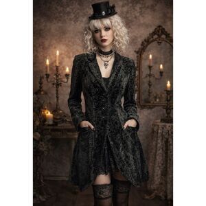 VTG Betsey Johnson Black Velvet Brocade Long Housecoat Jacket Women’s Small